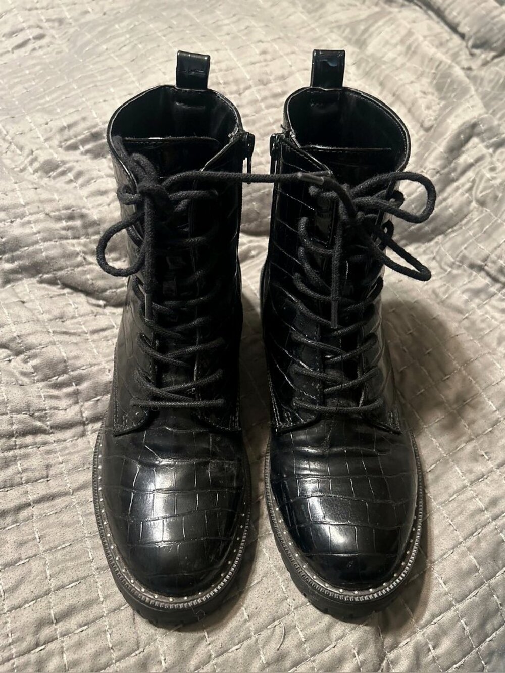 Croc print combat boots